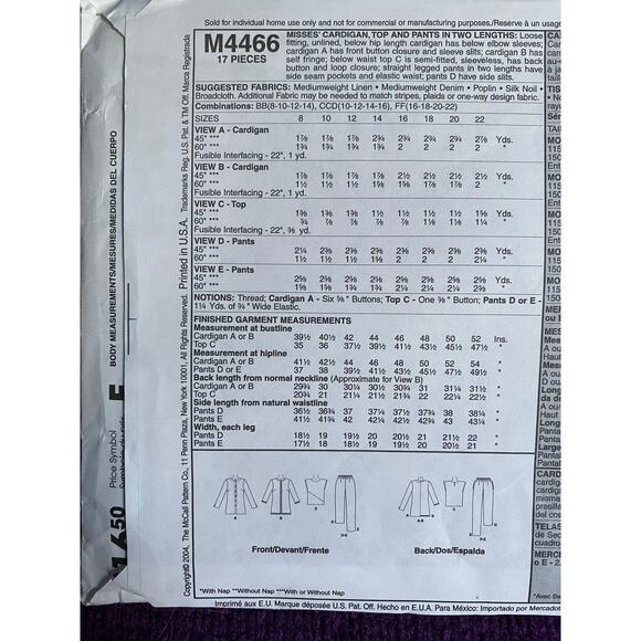 McCalls 4466 top pants jackets sewing pattern sz 10 12 14 - Picture 4 of 5